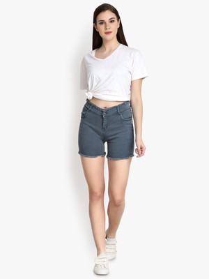 Perfect Outlet Solid Women Denim Grey Denim Shorts