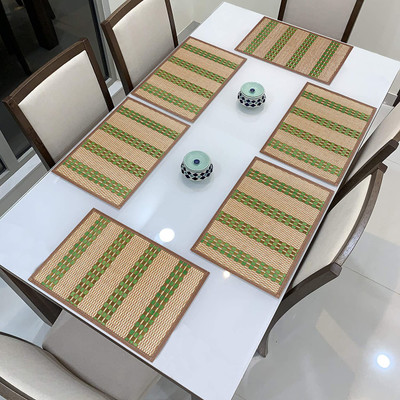 HOKiPO Rectangular Pack of 6 Table Placemat(Green, Natural Bamboo)