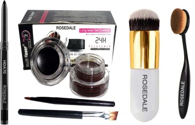 ROSEDALE Smudge Proof Makeup Beauty Kajal & Music Flower Black and Brown Gel Eyeliner With brush 32 g & The Round & Oval Shape Makeup Eyeshadow Concealer Primer Brush(7 Items in the set)