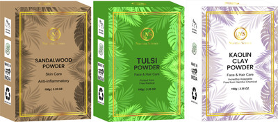 Nuerma Science Sandalwood, Tulsi & Kaolin Powder Face Pack (Pack of 3) (For Anti Ageing, Anti Pimple & Anti Wrinkle)(300 g)