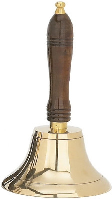 ORTUS Brass Hand Bell Chrome finish with wooden handle ~ Brass Shame Christmas Maritime church bell, School Bell - Gold Brass, Wooden Pooja Bell(Gold, Brown, Pack of 1)