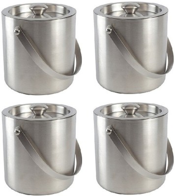 Dynore 1 L Steel Double wall ice bucket - 1 litre (Set of 4) Ice Bucket(Silver)