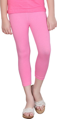 SINI MINI Capri For Girls Casual Solid Cotton Lycra Blend(Pink Pack of 1)