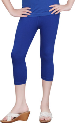 SINI MINI Capri For Girls Casual Solid Cotton Lycra Blend(Blue Pack of 1)