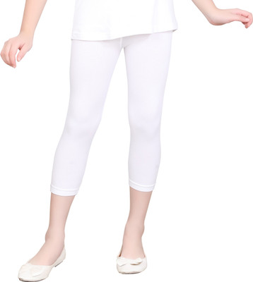 SINI MINI Capri For Girls Casual Solid Cotton Lycra Blend(White Pack of 1)