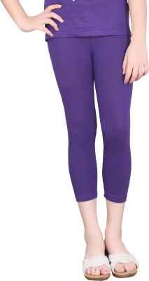 SINI MINI Capri For Girls Casual Solid Cotton Lycra Blend(Purple Pack of 1)