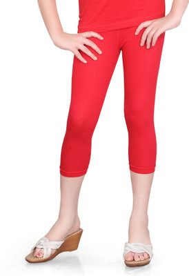 SINI MINI Capri For Girls Casual Solid Cotton Lycra Blend(Red Pack of 1)