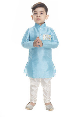 Boom Boys Boys Festive & Party Kurta and Pyjama Set(Light Blue Pack of 1)