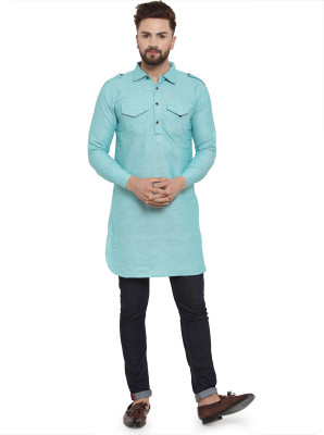 Enchanted Drapes Men Solid Pathani Kurta(Blue)