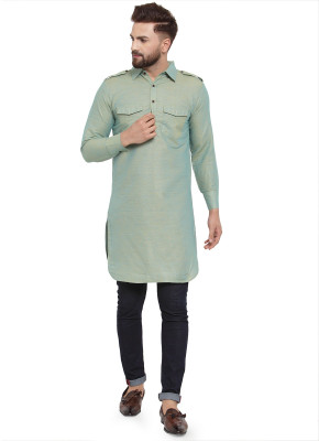 Enchanted Drapes Men Solid Pathani Kurta(Green)