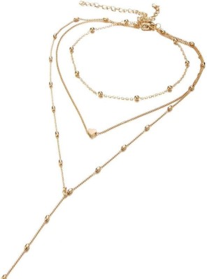 fabula Combo Of 3 Gold Tone Multi Layered Multi-Strand Heart Shape Fashion For Women & Girls Beads Gold-plated Plated Metal, Alloy Layered