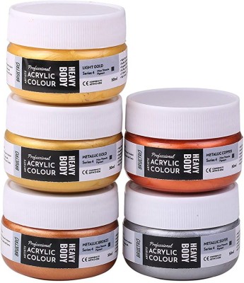 BRuSTRO Professional Artists' HEAVYBODY Acrylic Paint Packs - 50ML Pack of 5 - Metallic Shades(Set of 5, Metallic Shades)