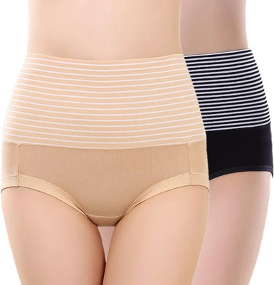 PLUMBURY Women Hipster Black, Beige Panty(Pack of 2)