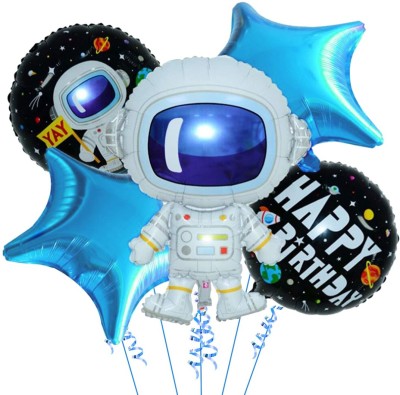 Party Propz Printed 5 Pieces Astronaut Space Theme Foil Mylar Balloon Set for Space Theme Birthday Decoration Balloon(Multicolor, Pack of 5)