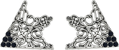 FURE Grill Triangular Collar Pins with Rhinestones (Black) Brooch(Silver)