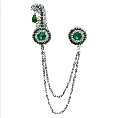 FURE Double Chain Round Bead Kilangi Brooch(Green)