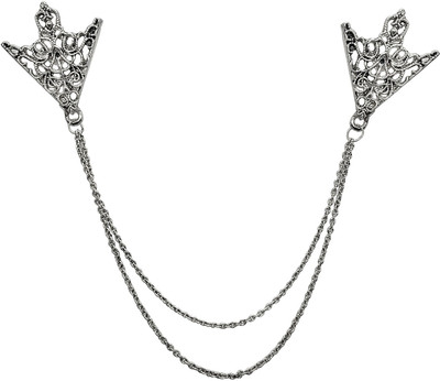 FURE Double Chain Grill Triangular Collar Pins Brooch(Silver)
