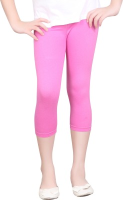 SINI MINI Capri For Girls Casual Solid Cotton Lycra Blend(Pink Pack of 1)