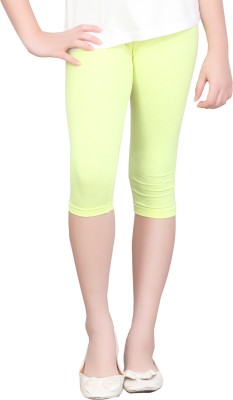 SINI MINI Capri For Girls Casual Solid Cotton Lycra Blend(Yellow Pack of 1)