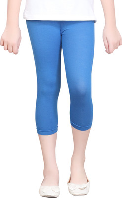 SINI MINI Capri For Girls Casual Solid Cotton Lycra Blend(Light Blue Pack of 1)