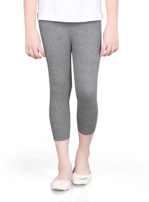 SINI MINI Capri For Girls Casual Solid Cotton Lycra Blend(Grey Pack of 1)