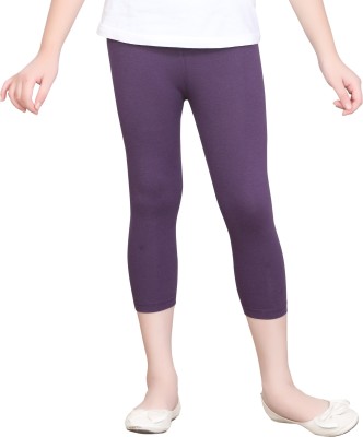 SINI MINI Capri For Girls Casual Solid Cotton Lycra Blend(Purple Pack of 1)