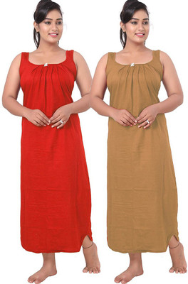 UNIQUE COLLECTONS Women Nighty(Red, Beige)