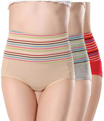 PLUMBURY Women Hipster Red, Grey, Beige Panty(Pack of 3)