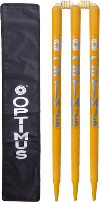 Optimus ® Cricket Wooden Stumps Wickets Full Size(Eucalyptus Wood)3 Pcs With Cover-Yellow(Yellow)