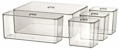 IKEA Plastic Utility Container  - 3.8 L, 1.2 L, 0.5 L(Pack of 5, Clear)