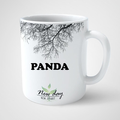 Beautum Panda Printed New Day New Start White Name Model No:NDNS015369 Ceramic Coffee Mug(350 ml)