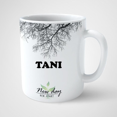 Beautum Tani Printed New Day New Start White Name Model No:NDNS021809 Ceramic Coffee Mug(350 ml)