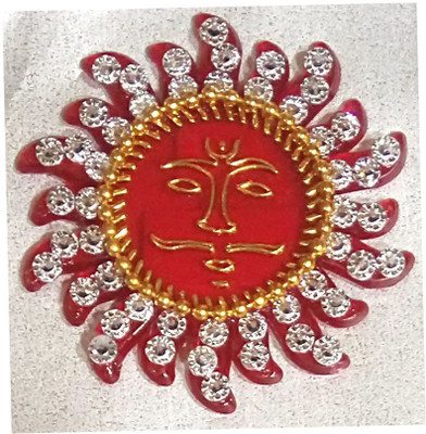 salvusappsolutions 5 cm Silver Stone Work Suraj/Sun Mask,Vastu Sun Mask Home Wall Hanging,Copper Surya Wall Decorative Removable Sticker(Pack of 1)