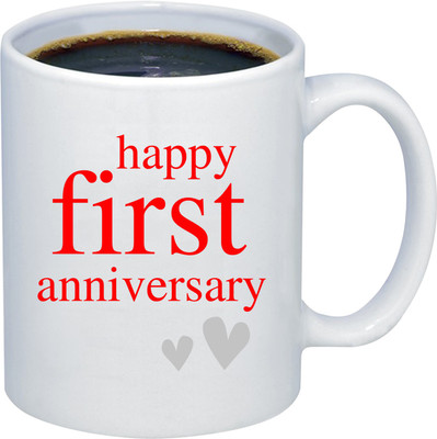 ADITI Designs happy first anniversary on transparent background theme Ceramic Coffee Mug(350 ml)