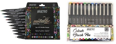 BRuSTRO Metallic and color brush pen flexible brush tip Nib Sketch Pens(Set of 22, metallic, basic)