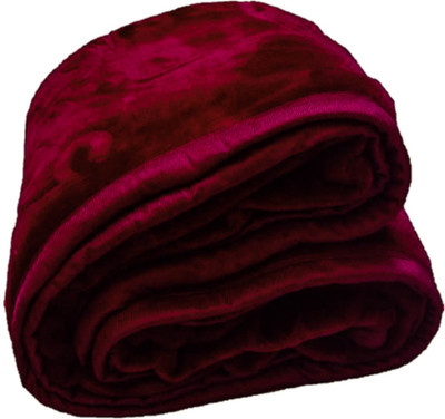 AUBORON Self Design Double Mink Blanket for  Heavy Winter(Fur, Wine)