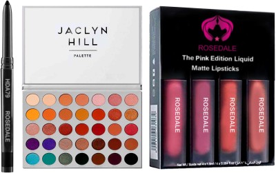 ROSEDALE Smudge Proof HDA79 Makeup Beauty Drama Kohl Kajal & Morphe The Jaclyn Hill 35 Shades Multi Color Eyeshadow Palette & The Pink Edition Liquid Matte Set of 4 Lipstick(6 Items in the set)