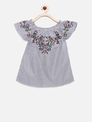 LEE COOPER Girls Casual Cotton Blend Top(Dark Blue, Pack of 1)