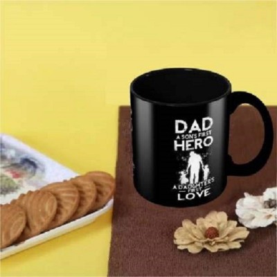 Alexus Dad A Son's First Hero a Daughter First Love Black Ceramic Ceramic Coffee Mug(350 ml)