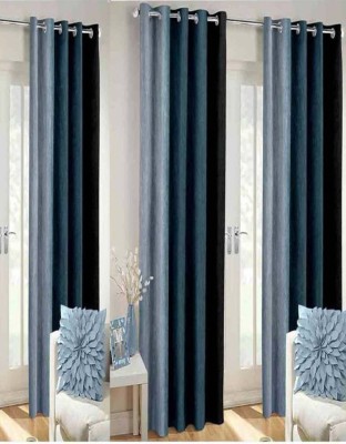 N2C Home 151 cm (5 ft) Polyester Semi Transparent Window Curtain (Pack Of 3)(Striped, Black)