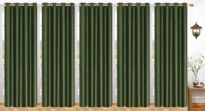 Styletex 270 cm (9 ft) Polyester Semi Transparent Long Door Curtain (Pack Of 5)(Plain, Dark Green)