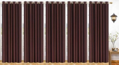 Styletex 270 cm (9 ft) Polyester Long Door Curtain (Pack Of 5)(Plain, Brown)