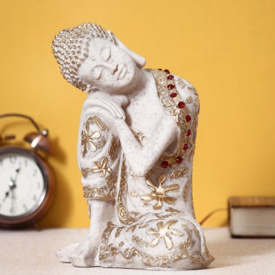 Flipkart Perfect Homes Pleasing Resting Buddha on Knee Polyresin Decorative Showpiece Decorative Showpiece  -  23 cm(Polyresin, White)