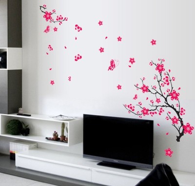 JAAMSO ROYALS 'The plum blossom and butterfly ' Wall Sticker (PVC Vinyl, Decorative Stickers)(Multicolor)