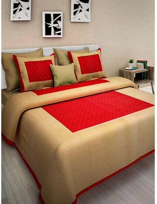JIYAS 600 TC Cotton King Printed Fitted (Elastic) Bedsheet(Pack of 1, Red)