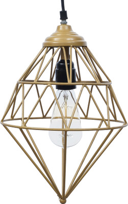 eCraftIndia Edison Filament Golden Finish Diamond Cage Pendant Light Pendant Lamp Ceiling Lamp(Gold)