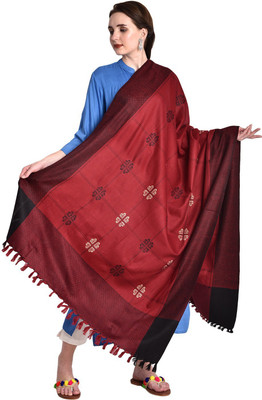 Kashmiri queen Wool Self Design Men, Women Shawl(Maroon)