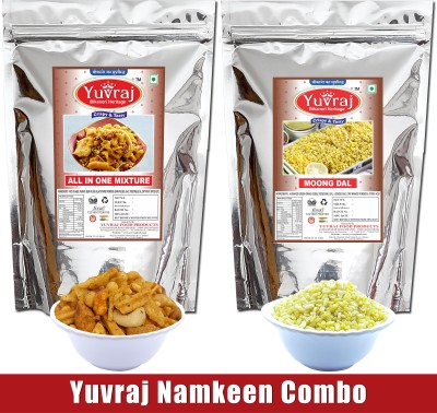 Yuvraj Food Product snacks moong dal & All in one Mix delicous mixture pack of 2 (400 Gm x 2 )(2 x 400 g)