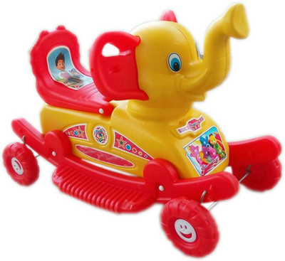 oh baby BABY'' BABY PLASTIC elephant WITH ROCKING FUNCTION AND RUNNING RIDEO ON WITH AMAZING COLOR FOR YOUR KIDS First Class Rocking Plastic elephant With 4 Wheels For Cycle The musical elephant 2 In 1 Function Rocking And Cycling For Your Kids GH-DR-CV-1513(Yellow)