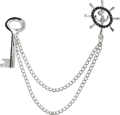 FURE Double Chain Key & Anchor Wheel Brooch(Silver)